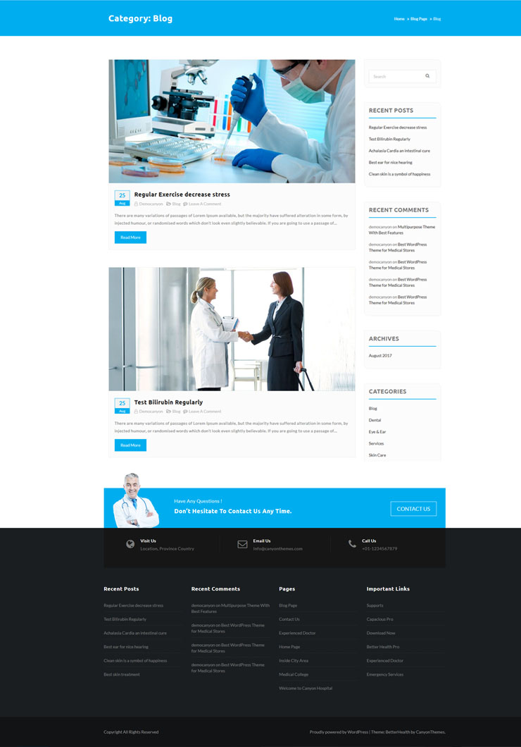 Better Health free WordPress medical theme screenshot